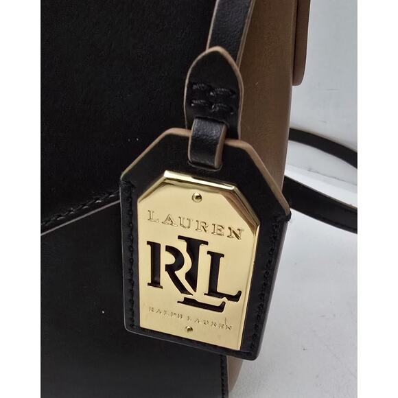 Lauren Ralph Lauren Raquel Medium Messenger Bag Leather Black Tan Trim $249 - Picture 2 of 14